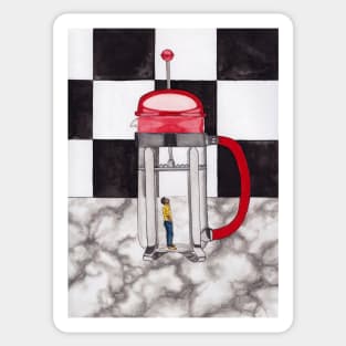French Press Surrealist Painting for Coffee Lovers Sticker